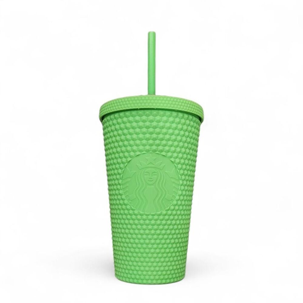 Green Studded Starbucks tumbler with straw